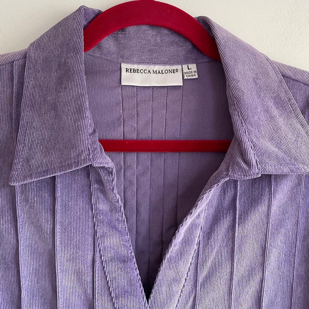 Rebecca Malone Lavender Corduroy Button Down Shirt Size L - Picture 4 of 4